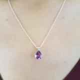 1.50 Carat (ctw) Sterling Silver Pear Cut Amethyst Ladies Solitaire Pendant (Chain Included) 1 1/2 CT