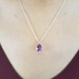 1.50 Carat (ctw) Sterling Silver Pear Cut Amethyst Ladies Solitaire Pendant (Chain Included) 1 1/2 CT