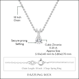 0.25 Cttw Pear Cut Solitaire Cubic Zirconia Classic Pendant with 18 inch Silver Chain, 925 Sterling Silver