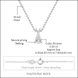 0.50 Cttw Pear Cut Solitaire Cubic Zirconia Classic Pendant with 18 inch Silver Chain, 925 Sterling Silver