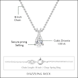 1.00 Cttw Pear Cut Solitaire Cubic Zirconia Classic Pendant with 18 inch Silver Chain, 925 Sterling Silver