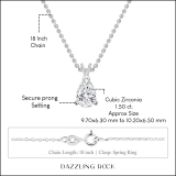 1.50 Cttw Pear Cut Solitaire Cubic Zirconia Classic Pendant with 18 inch Silver Chain, 925 Sterling Silver