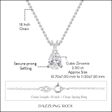 2.00 Cttw Pear Cut Solitaire Cubic Zirconia Classic Pendant with 18 inch Silver Chain, 925 Sterling Silver
