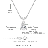 3.00 Cttw Pear Cut Solitaire Cubic Zirconia Classic Pendant with 18 inch Silver Chain, 925 Sterling Silver