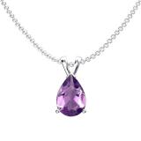 1.00 Carat (ctw) Sterling Silver Pear Cut Amethyst Ladies Solitaire Pendant (Chain Included) 1 CT