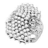 4.70 Carat (ctw) 14K White Gold Round Cut White Diamond Ladies Cluster Cocktail Right Hand Ring