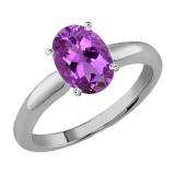 1.00 Carat (Ctw) Sterling Silver Oval Cut Amethyst Ladies Solitaire Bridal Engagement Ring 1 CT