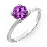 1.00 Carat (ctw) Sterling Silver Round Cut Amethyst Ladies Solitaire Bridal Engagement Ring 1 CT