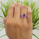 1.50 Carat (ctw) Sterling Silver Pear Cut Amethyst Ladies Solitaire Bridal Engagement Ring 1 1/2 CT