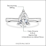0.25 Ctw Pear Cubic Zirconia Solitaire Ring, 925 Sterling Silver