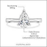 925 Sterling Silver Solitaire Ring, 0.50 ctw Pear Cubic Zirconia
