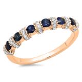 0.55 Carat (ctw) 14K Rose Gold Round Blue Sapphire And White Diamond Ladies Bridal Stackable Wedding Band Anniversary Ring 1/2 CT