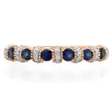 0.55 Carat (ctw) 14K Rose Gold Round Blue Sapphire And White Diamond Ladies Bridal Stackable Wedding Band Anniversary Ring 1/2 CT