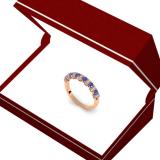 0.55 Carat (ctw) 14K Rose Gold Round Blue Sapphire And White Diamond Ladies Bridal Stackable Wedding Band Anniversary Ring 1/2 CT