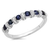 0.55 Carat (ctw) 14K White Gold Round Blue Sapphire And White Diamond Ladies Bridal Stackable Wedding Band Anniversary Ring 1/2 CT