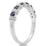 0.55 Carat (ctw) 14K White Gold Round Blue Sapphire And White Diamond Ladies Bridal Stackable Wedding Band Anniversary Ring 1/2 CT