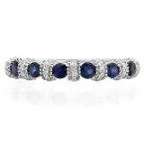 0.55 Carat (ctw) 14K White Gold Round Blue Sapphire And White Diamond Ladies Bridal Stackable Wedding Band Anniversary Ring 1/2 CT