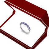 0.55 Carat (ctw) 14K White Gold Round Blue Sapphire And White Diamond Ladies Bridal Stackable Wedding Band Anniversary Ring 1/2 CT