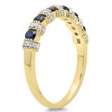 0.55 Carat (ctw) 14K Yellow Gold Round Blue Sapphire And White Diamond Ladies Bridal Stackable Wedding Band Anniversary Ring 1/2 CT