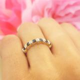 0.55 Carat (ctw) 14K Yellow Gold Round Blue Sapphire And White Diamond Ladies Bridal Stackable Wedding Band Anniversary Ring 1/2 CT
