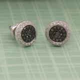 0.45 Carat (ctw) Sterling Silver Round Black & White Diamond Ladies Cluster Style Stud Earrings 1/2 CT