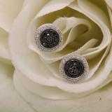 0.45 Carat (ctw) Sterling Silver Round Black & White Diamond Ladies Cluster Style Stud Earrings 1/2 CT