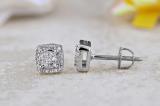 0.20 Carat (ctw) Sterling Silver Round White Diamond Ladies Cluster Style Flower Stud Earrings 1/5 CT