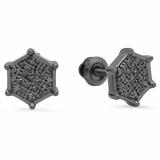 0.20 Carat (ctw) Black Plated Sterling Silver Round Black Diamond Fashion Hexagon Stud Earrings 1/5 CT
