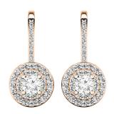 1.05 Carat (ctw) 14K Rose Gold Round Cut White Diamond Ladies Halo Style Dangling Drop Earrings 1 CT