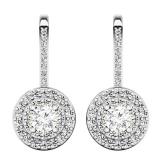 1.05 Carat (ctw) 14K White Gold Round Cut White Diamond Ladies Halo Style Dangling Drop Earrings 1 CT