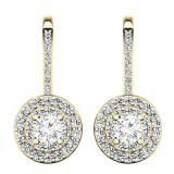 1.05 Carat (ctw) 18K Yellow Gold Round Cut White Diamond Ladies Halo Style Dangling Drop Earrings 1 CT