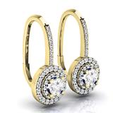 1.05 Carat (ctw) 18K Yellow Gold Round Cut White Diamond Ladies Halo Style Dangling Drop Earrings 1 CT
