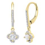 0.60 Carat (ctw) 10K Yellow Gold Round White Diamond Ladies Halo Style Flower Dangling Earrings