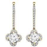 0.60 Carat (ctw) 10K Yellow Gold Round White Diamond Ladies Halo Style Flower Dangling Earrings