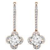 0.60 Carat (ctw) 18K Rose Gold Round White Diamond Ladies Halo Style Flower Dangling Earrings