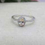 0.75 Carat (ctw) Sterling Silver Oval Cut Morganite & Round Cut White Diamond Ladies Bridal Halo Style Engagement Ring 3/4 CT