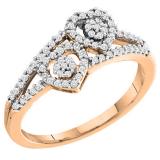 0.27 Carat (ctw) 10K Rose Gold Round White Diamond Ladies Bridal Promise Double Heart Engagement Ring 1/4 CT