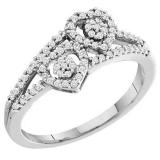 0.27 Carat (ctw) 10K White Gold Round White Diamond Ladies Bridal Promise Double Heart Engagement Ring 1/4 CT