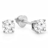 IGI CERTIFIED 0.80 Carat (ctw) 18K White Gold Round Cut White Diamond Ladies Earrings