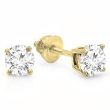 IGI CERTIFIED 0.80 Carat (ctw) 18K Yellow Gold Round Cut White Diamond Ladies Earrings