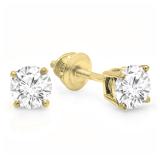 IGI CERTIFIED 0.75 Carat (ctw) 14K Yellow Gold Round Cut White Diamond Ladies Earrings