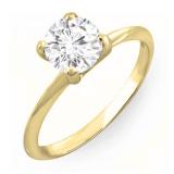 IGI CERTIFIED 1.01 Carat (ctw) 14K Yellow Gold Round Cut Lab Grown White Diamond Ladies Bridal Engagement Solitaire Ring 1 CT