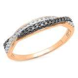 0.20 Carat (ctw) 10K Rose Gold Round Black & White Diamond Anniversary Wedding Band Swirl Matching Ring 1/5 CT