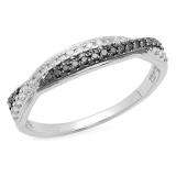 0.20 Carat (ctw) 10K White Gold Round Black & White Diamond Anniversary Wedding Band Swirl Matching Ring 1/5 CT