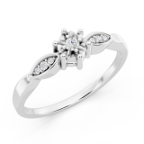 0.05 Carat (ctw) Sterling Silver Round White Diamond Ladies Solitaire With Accents Bridal Promise Engagement Ring