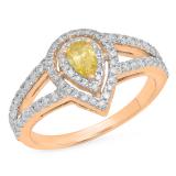 0.95 Carat (ctw) 18K Rose Gold Pear Cut Yellow & Round Cut White Diamond Ladies Bridal Halo Split Shank Engagement Ring 1 CT