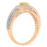 0.95 Carat (ctw) 18K Rose Gold Pear Cut Yellow & Round Cut White Diamond Ladies Bridal Halo Split Shank Engagement Ring 1 CT