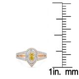 0.95 Carat (ctw) 18K Rose Gold Pear Cut Yellow & Round Cut White Diamond Ladies Bridal Halo Split Shank Engagement Ring 1 CT