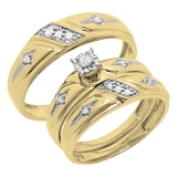 0.20 Carat (ctw) 10K Yellow Gold Round Cut White Diamond Men & Women's Engagement Ring Trio Bridal Set 1/5 CT