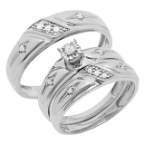 0.20 Carat (ctw) 14K White Gold Round Cut White Diamond Men & Women's Engagement Ring Trio Bridal Set 1/5 CT